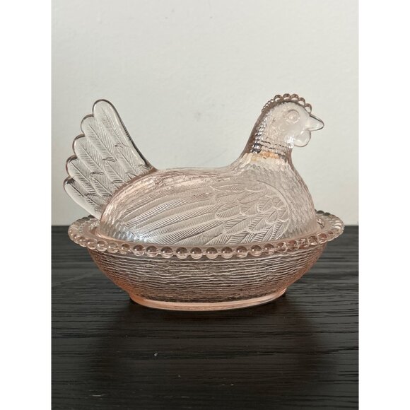 Rare VTG Indiana Glass Pale Pink Peach Glass Hen on Nest Candy Dish Granny-Core - Picture 2 of 14